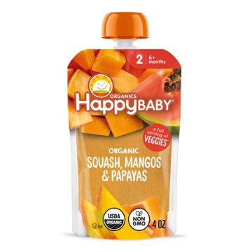 Happy Baby Organics Stage 2 Baby Food Pouch - Organic Squash, Mango & Papaya, 4 oz