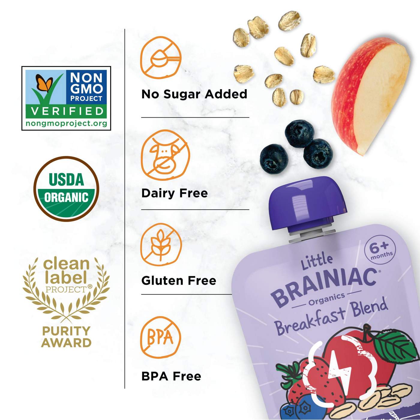 Little Brainiac Oragnics Breakfast Blend Pouch - Berry Apple Oat; image 2 of 6
