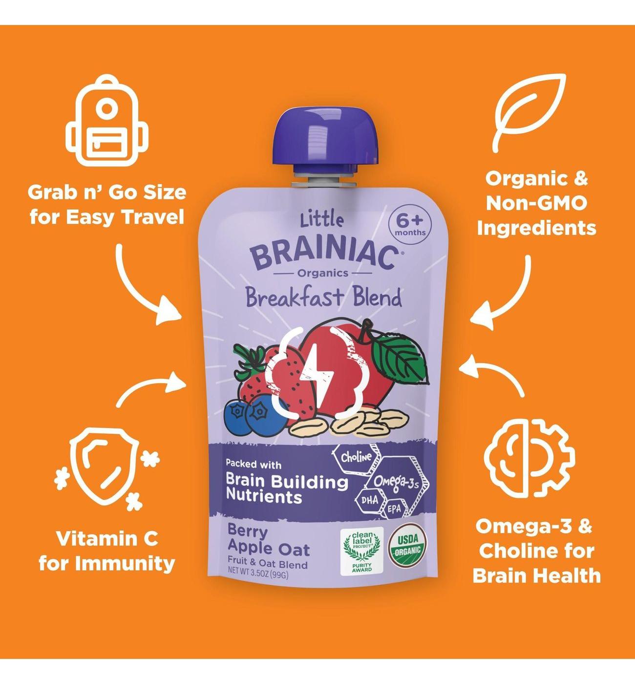 Little Brainiac Oragnics Breakfast Blend Pouch - Berry Apple Oat; image 3 of 6