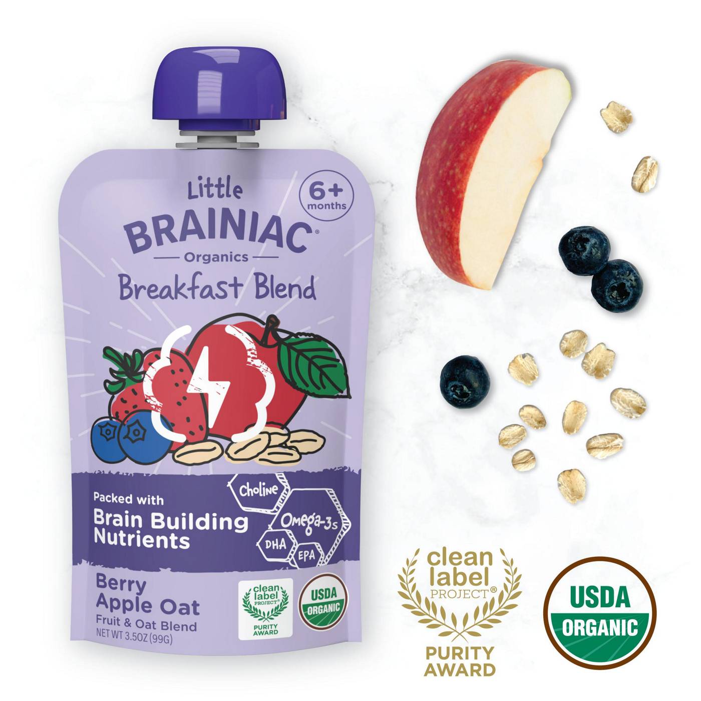 Little Brainiac Oragnics Breakfast Blend Pouch - Berry Apple Oat; image 5 of 6