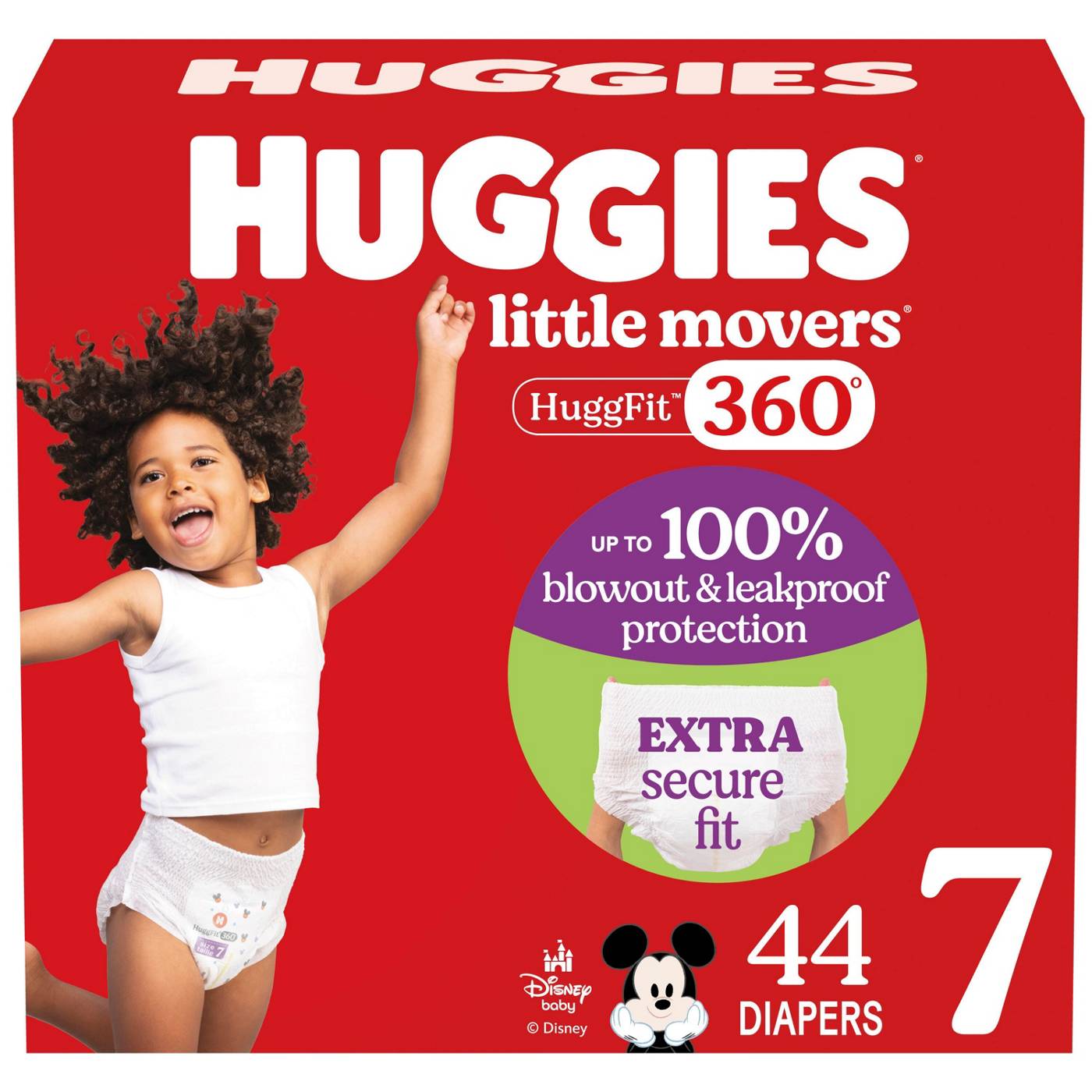 Huggies Little Movers HuggFit 360° Baby Diapers with 360° Waistband, Size 7 (41+ lbs); image 1 of 8