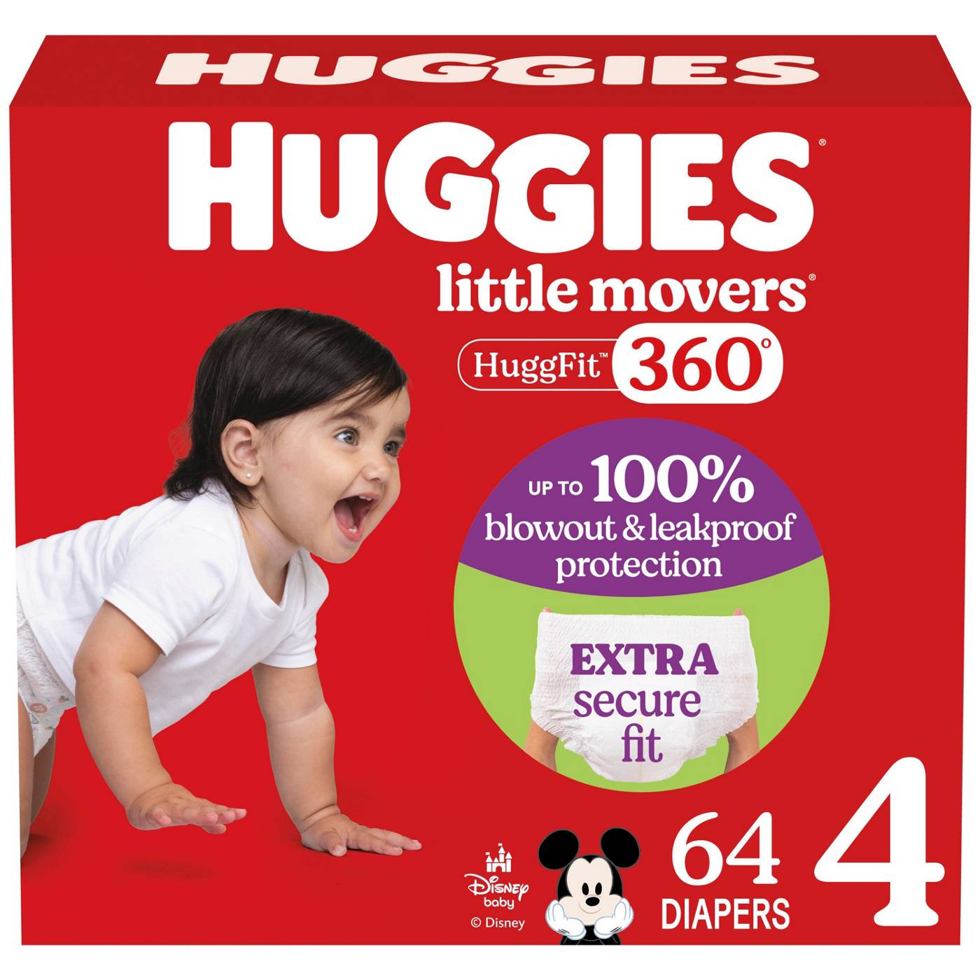 Huggies Little Movers HuggFit 360° Baby Diapers with 360° Waistband, Size 4 (22-37 lbs); image 1 of 8