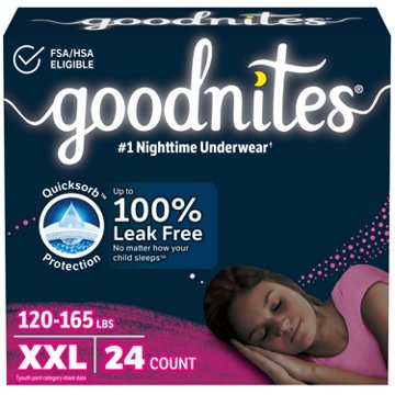 Goodnites Girls' Nighttime Bedwetting Underwear - XXL (120-165 lbs), 24 ct