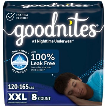 Goodnites Boys' Nighttime Bedwetting Underwear - XXL (120-165 lbs), 8 ct