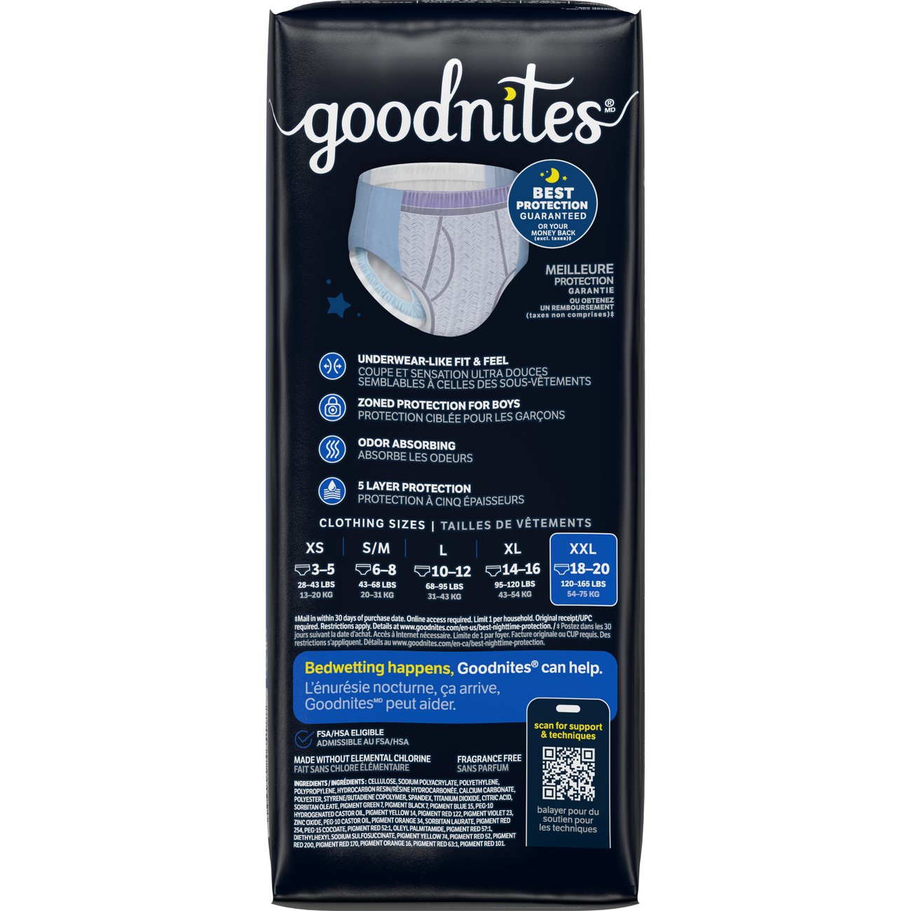Goodnites Boys' Nighttime Bedwetting Underwear, Size XXL (120-165