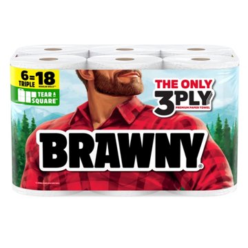 Brawny Tear-A-Square Paper Towels, 6 Triple Rolls