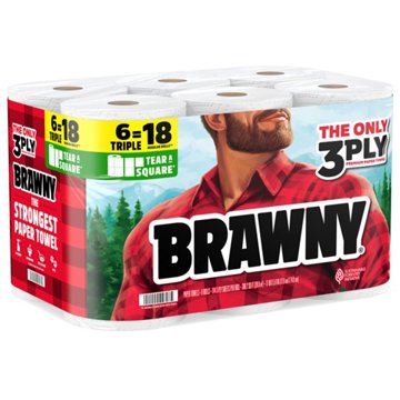Brawny Tear-A-Square Paper Towels, 6 Triple Rolls