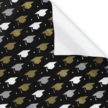 American Greetings Graduation Wrapping Paper Roll - Gold & Silver Caps on Black, 20 sq. ft., 96'' x 30''
