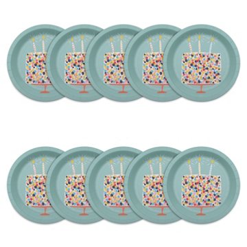 American Greetings Birthday Cake on Green 7" Paper Plates, 10 ct