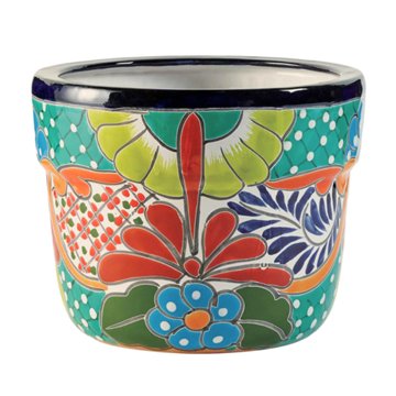 Blue Orange Pottery Medium Chihuahua Talavera Planter, 10" x 10"