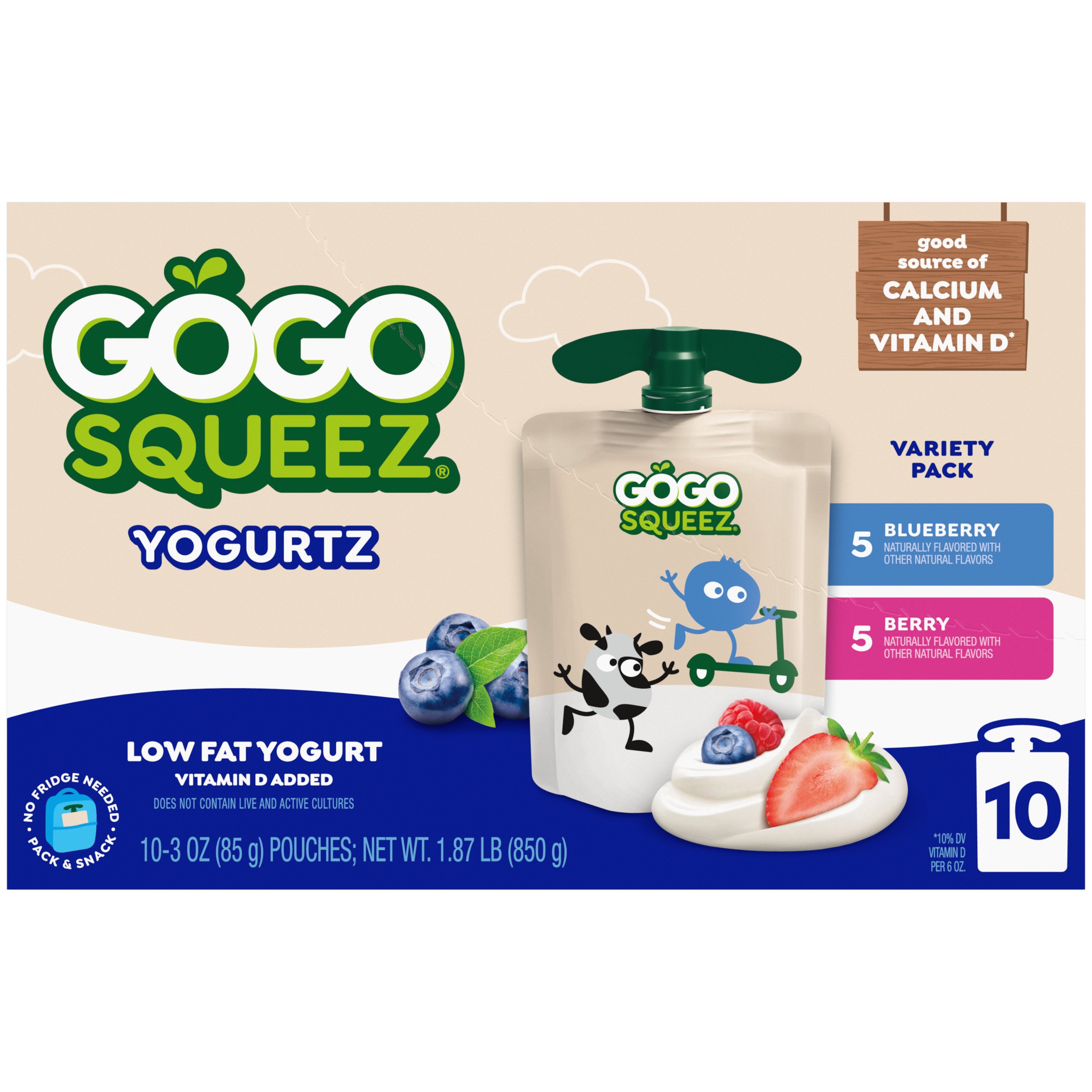 GoGo squeeZ yogurtZ Low Fat Blueberry & Berry Yogurt Snack Pouches