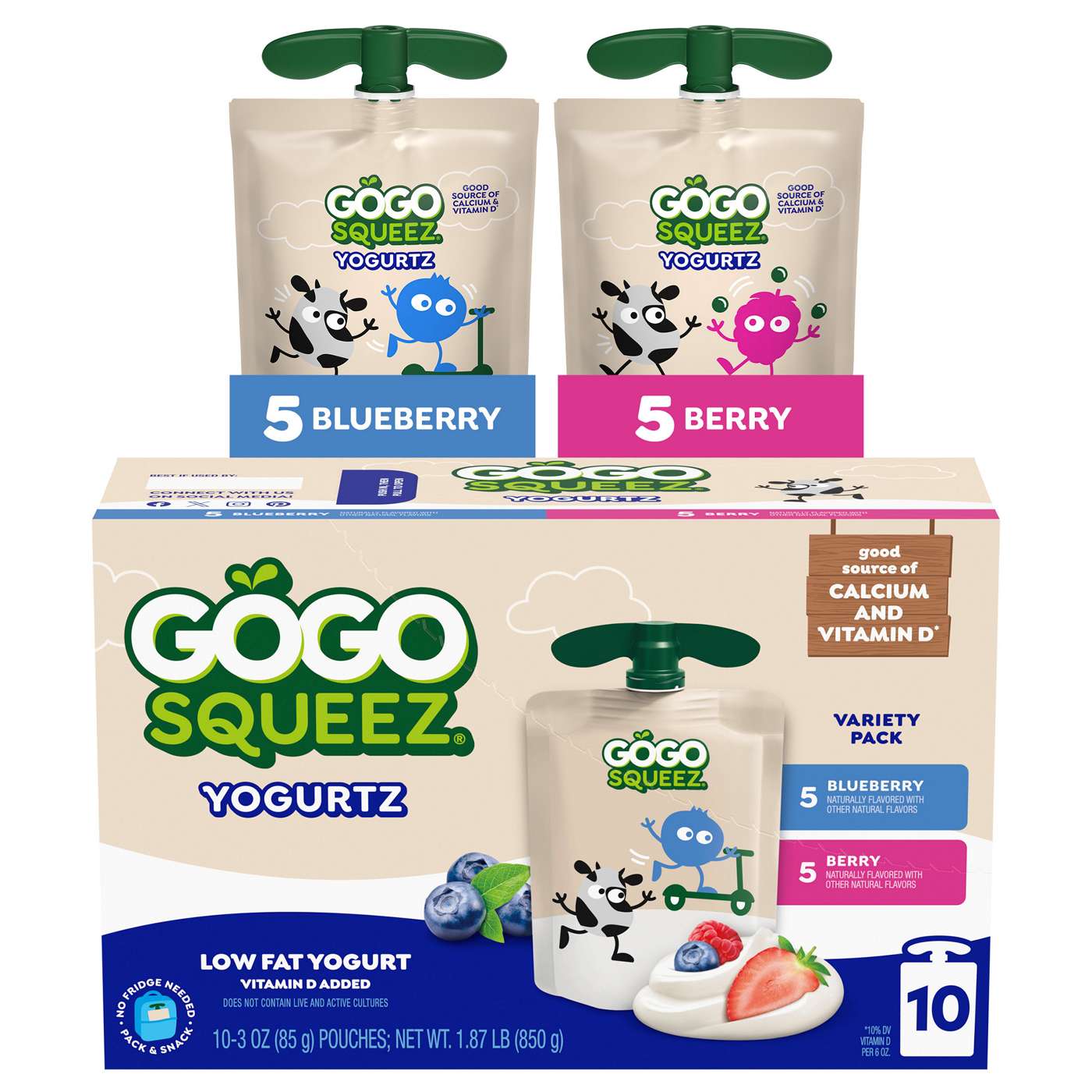 GoGo squeeZ yogurtZ Low Fat Blueberry & Berry Yogurt Snack Pouches; image 6 of 9