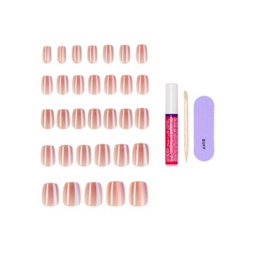 KISS GLAM Embellished Special Effects Nails - Golden Hour Affairs (Pink Squoval Short Nails), 32 ct