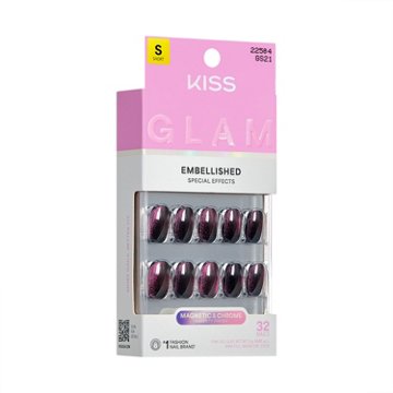 KISS GLAM Embellished Special Effects Nails - Simple Joys (Purple Round Short Nails), 32 ct