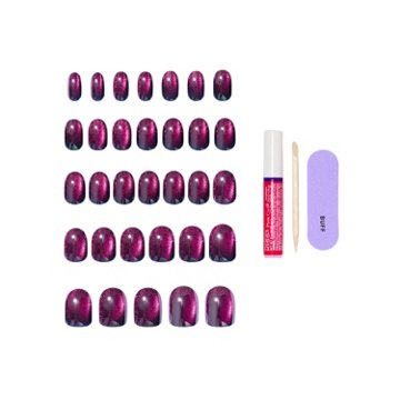 KISS GLAM Embellished Special Effects Nails - Simple Joys (Purple Round Short Nails), 32 ct