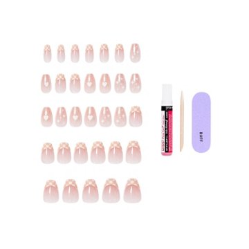 KISS CORE Design On Trend Nails - Cheers (Pink Coffin Short Nails), 32 ct