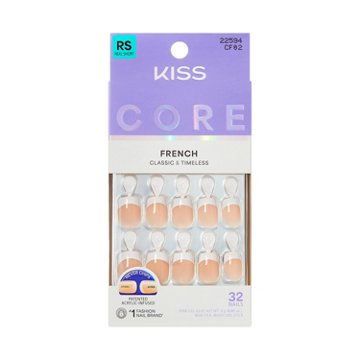 KISS CORE French Nails - If You Dare (White Squoval Real Short Nails), 32 ct