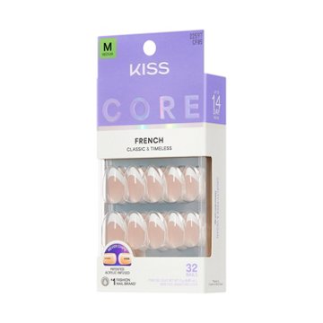 KISS CORE French Nails - Curiosity (White Almond Medium Nails), 32 ct