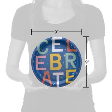 American Greetings Celebrate on Blue 9" Paper Plates, 10 ct