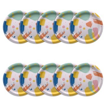 American Greetings Colorful Brush Strokes 9" Paper Plates, 10 ct