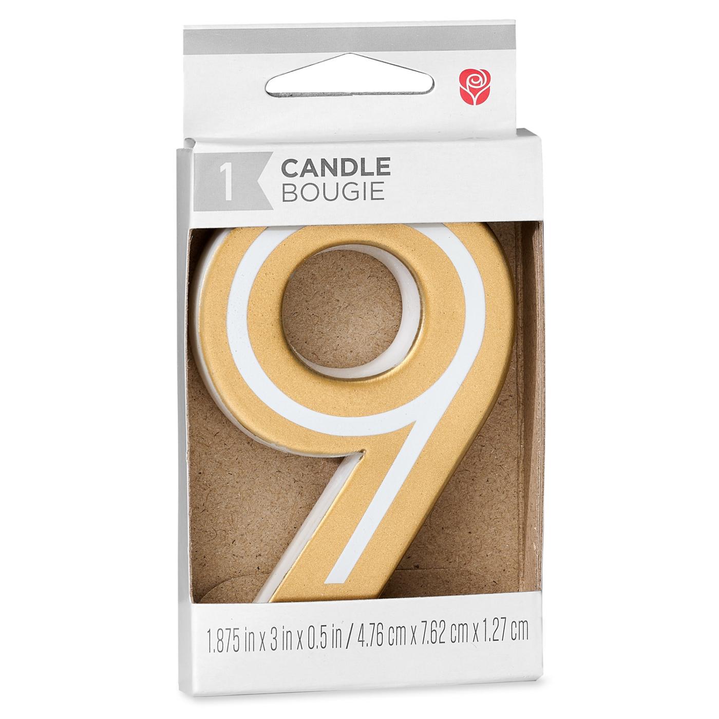 American Greetings Number 9 Gold Birthday Number Candle; image 1 of 3