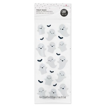American Greetings Small Halloween Cellophane Treat Bags - Smiling Ghosts & Bats, 20 ct