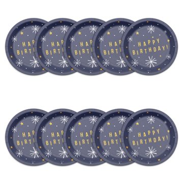 American Greetings Happy Birthday on Navy 7" Paper Plates, 10 ct