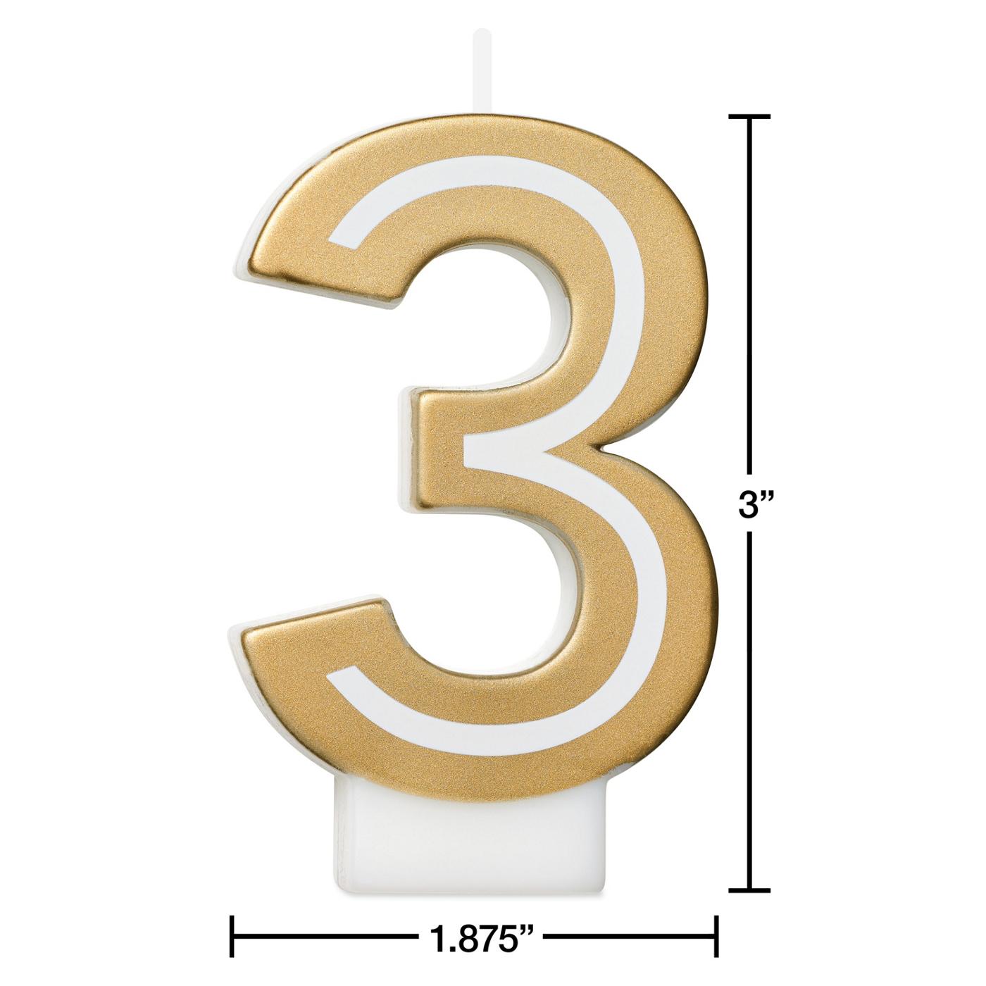 American Greetings Number 3 Gold Birthday Candle; image 3 of 3