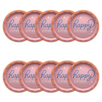 American Greetings Happy Birthday on Pink 9" Paper Plates, 10 ct