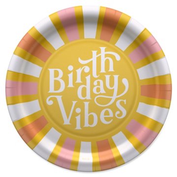 American Greetings Birthday Vibes 9" Birthday Paper Plates, 10 ct