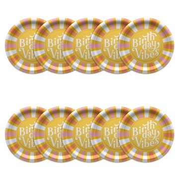 American Greetings Birthday Vibes 9" Birthday Paper Plates, 10 ct