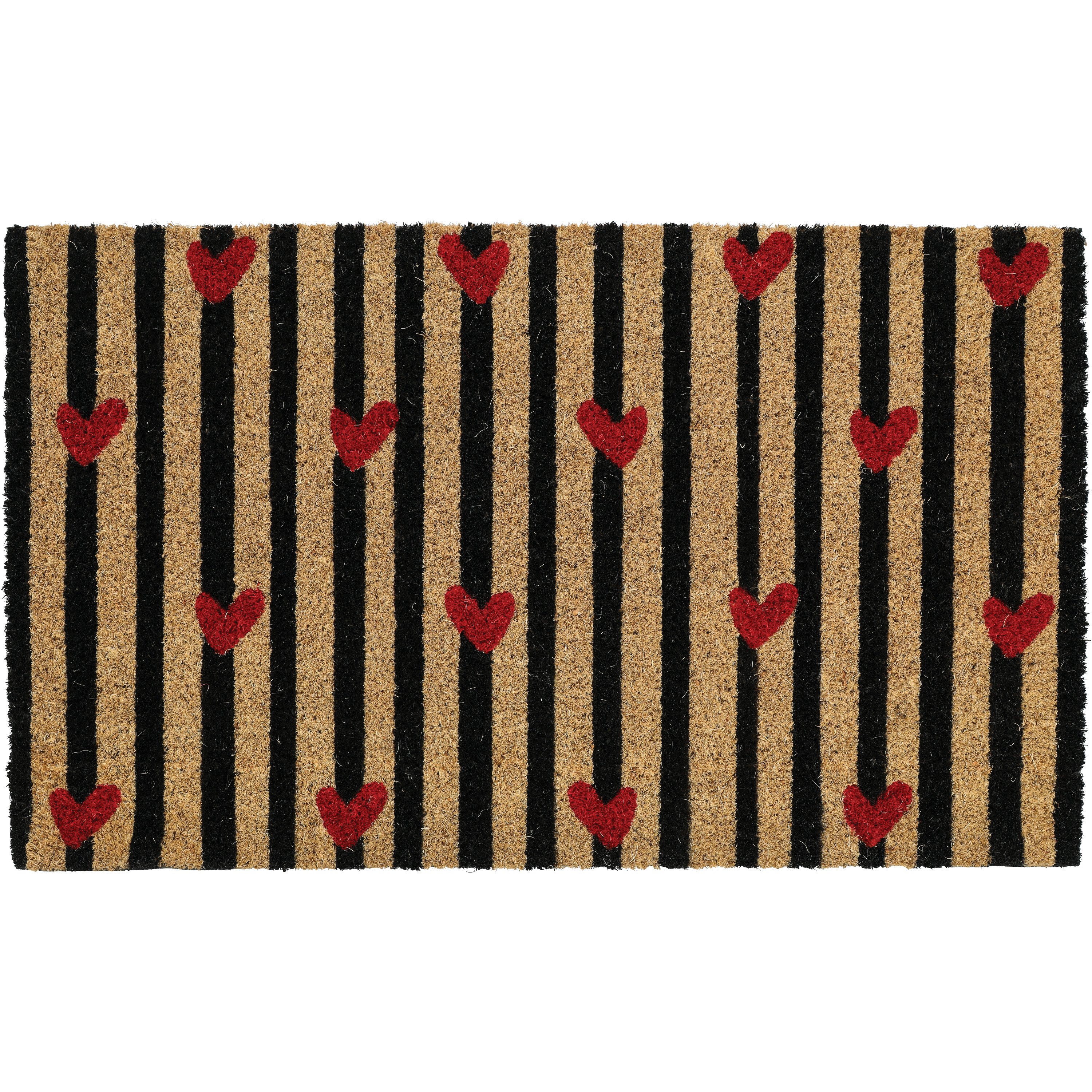 Destination Holiday Valentine's Coir Doormat - Black Stripes with