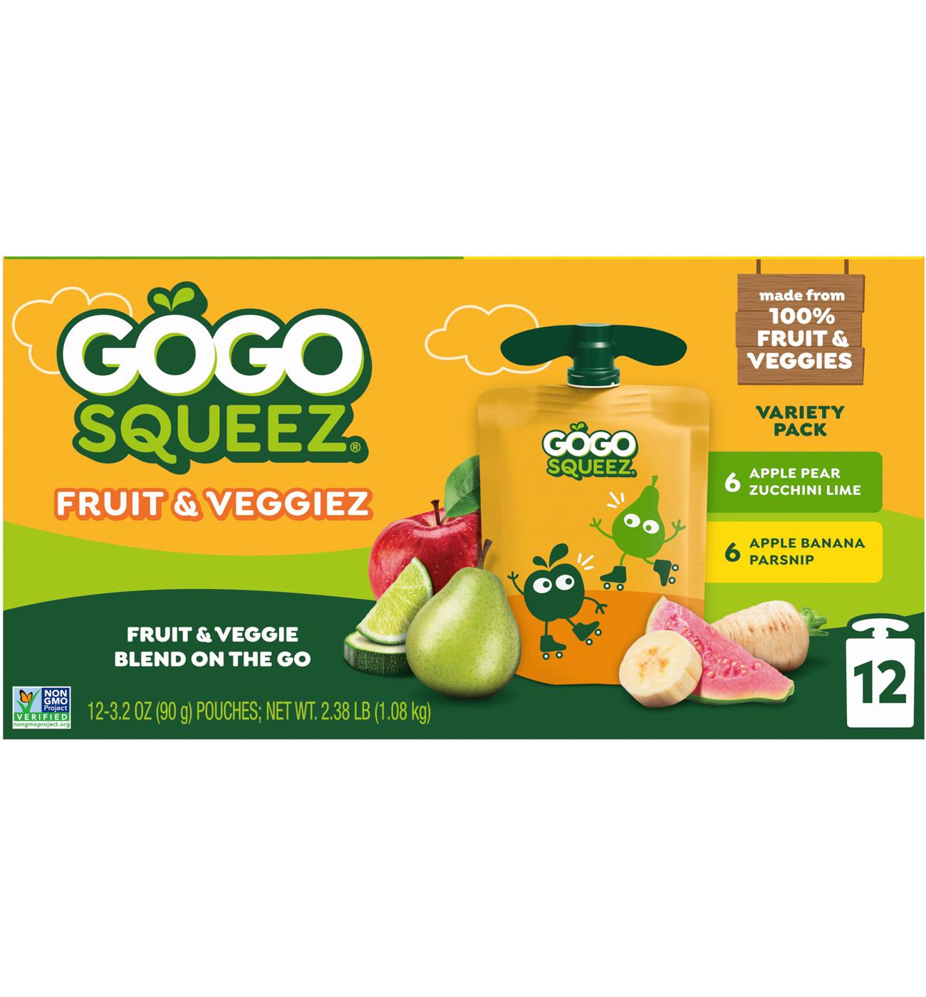 GoGo squeeZ Fruit & VeggieZ No Sugar Added Apple Banana Pear Parsnip Zucchini & Lime Variety Pouches; image 1 of 7