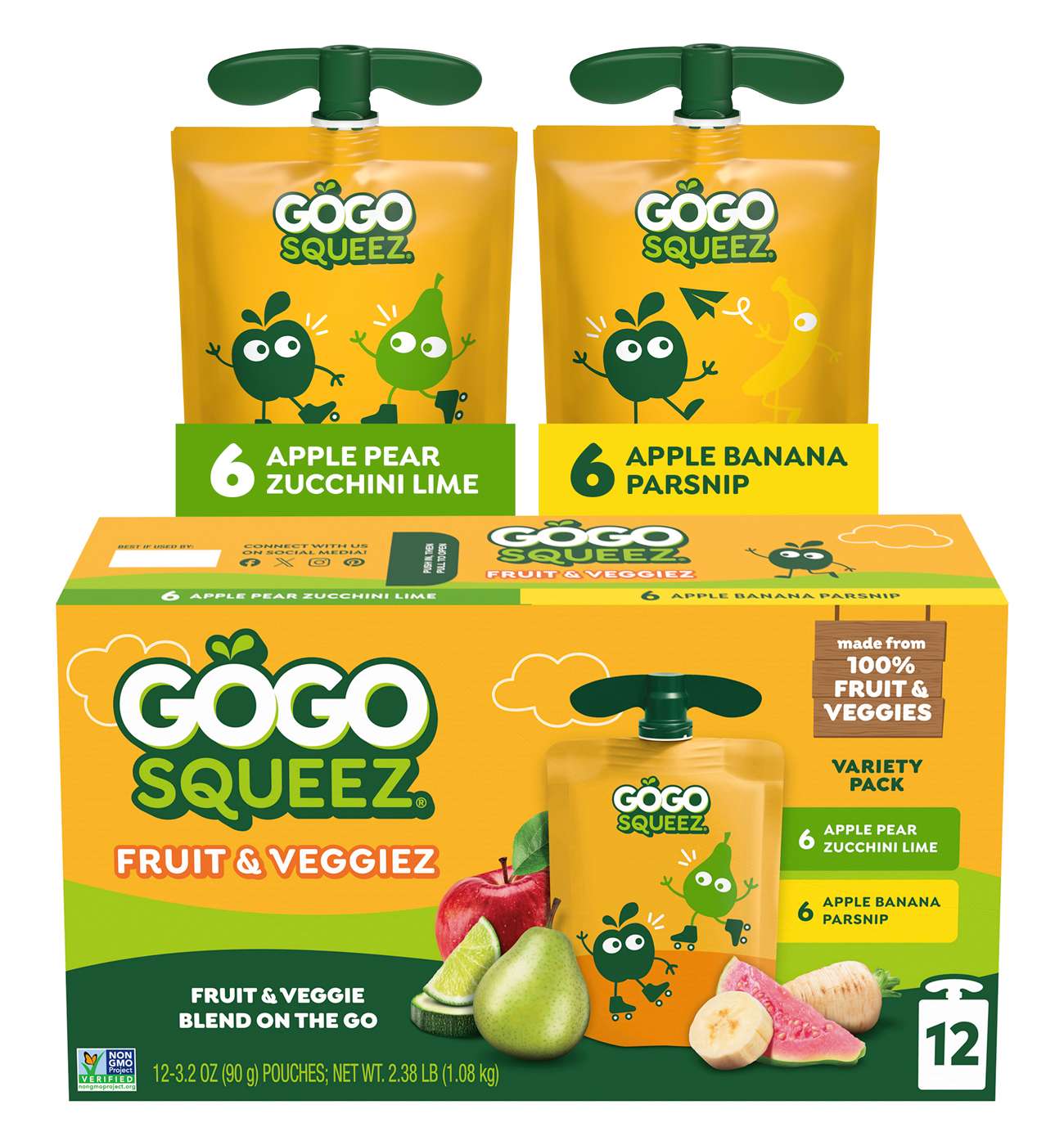 GoGo squeeZ Fruit & VeggieZ No Sugar Added Apple Banana Pear Parsnip Zucchini & Lime Variety Pouches; image 2 of 7