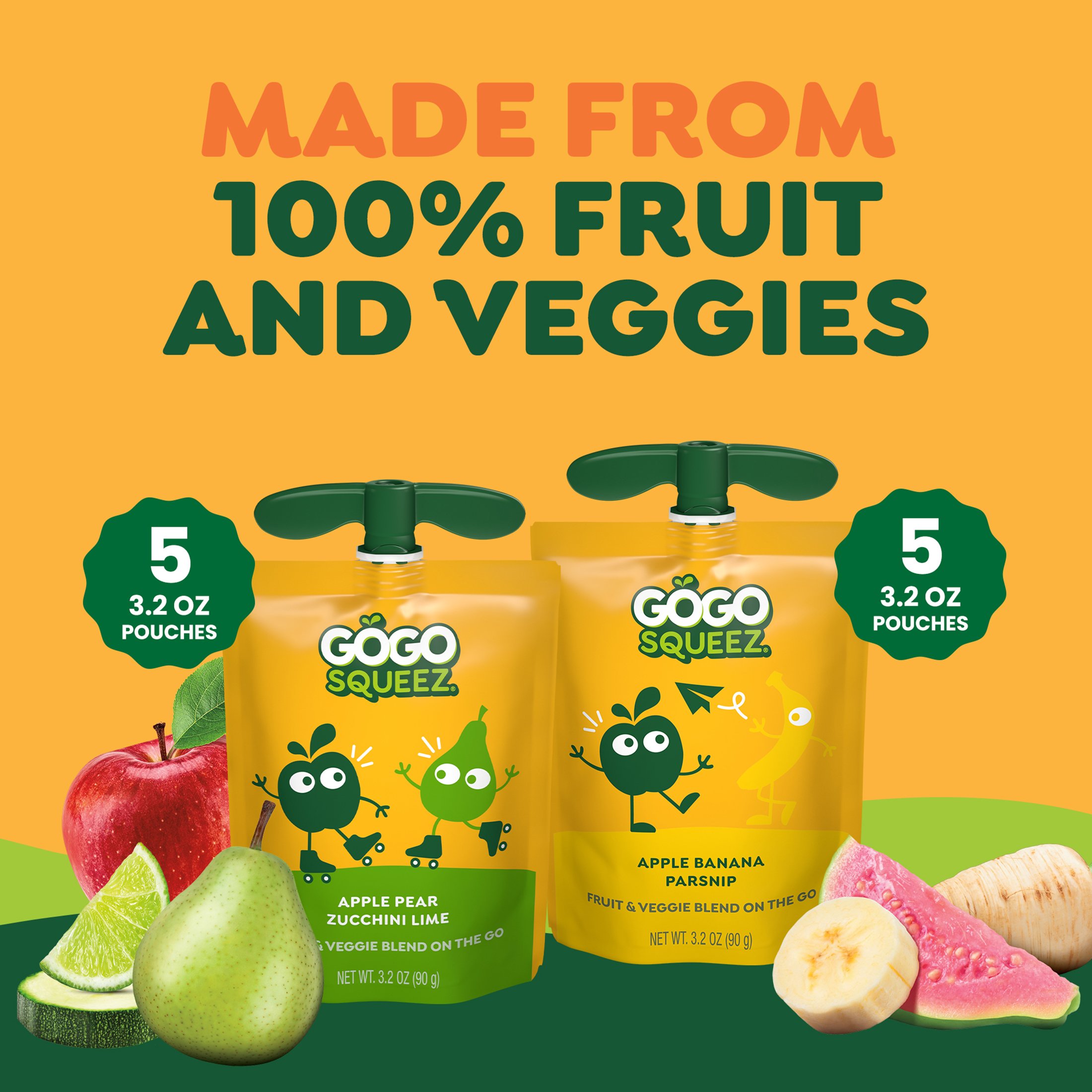 GoGo squeeZ Fruit & VeggieZ No Sugar Added Apple Banana Pear