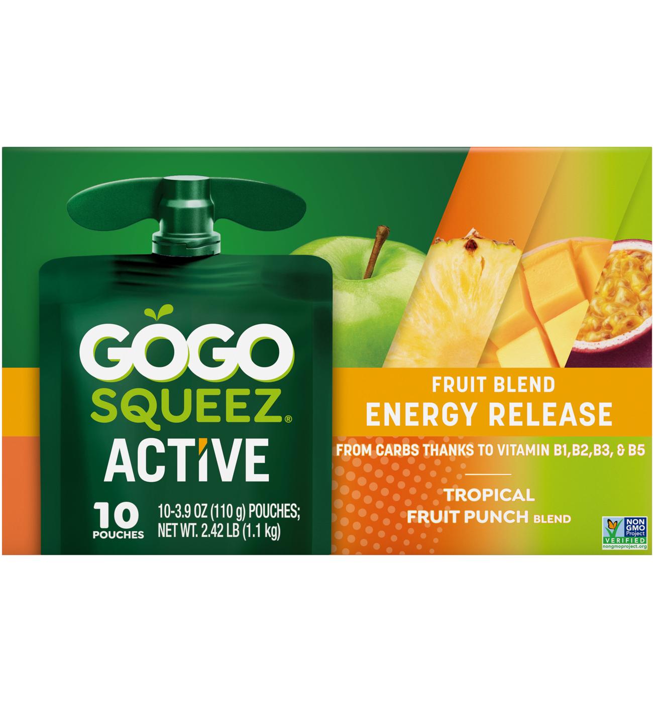 GoGo squeeZ Active Energy No Sugar Added Tropical Fruit Blend Pouches; image 1 of 8