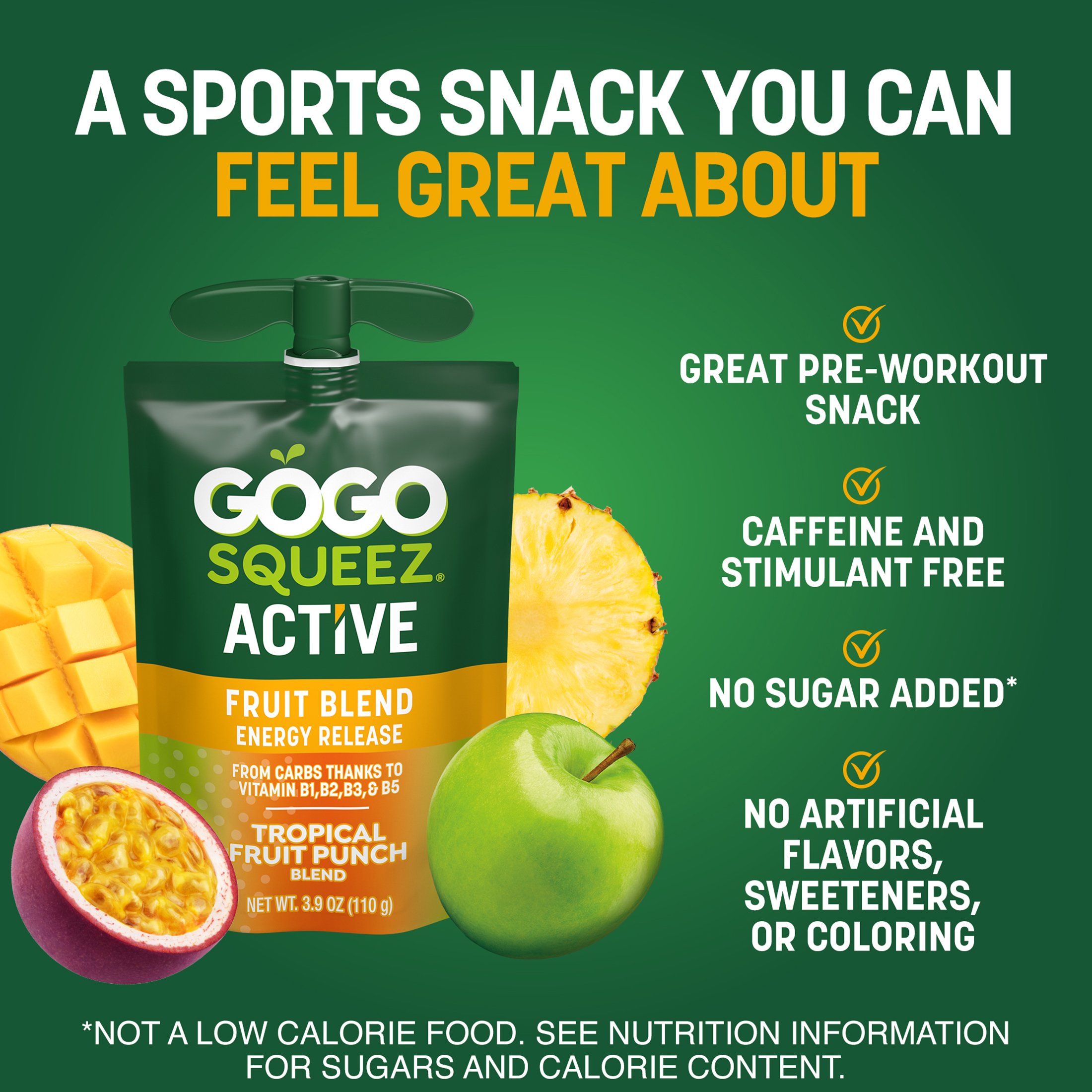 GoGo squeeZ Active Energy No Sugar Added Tropical Fruit Blend