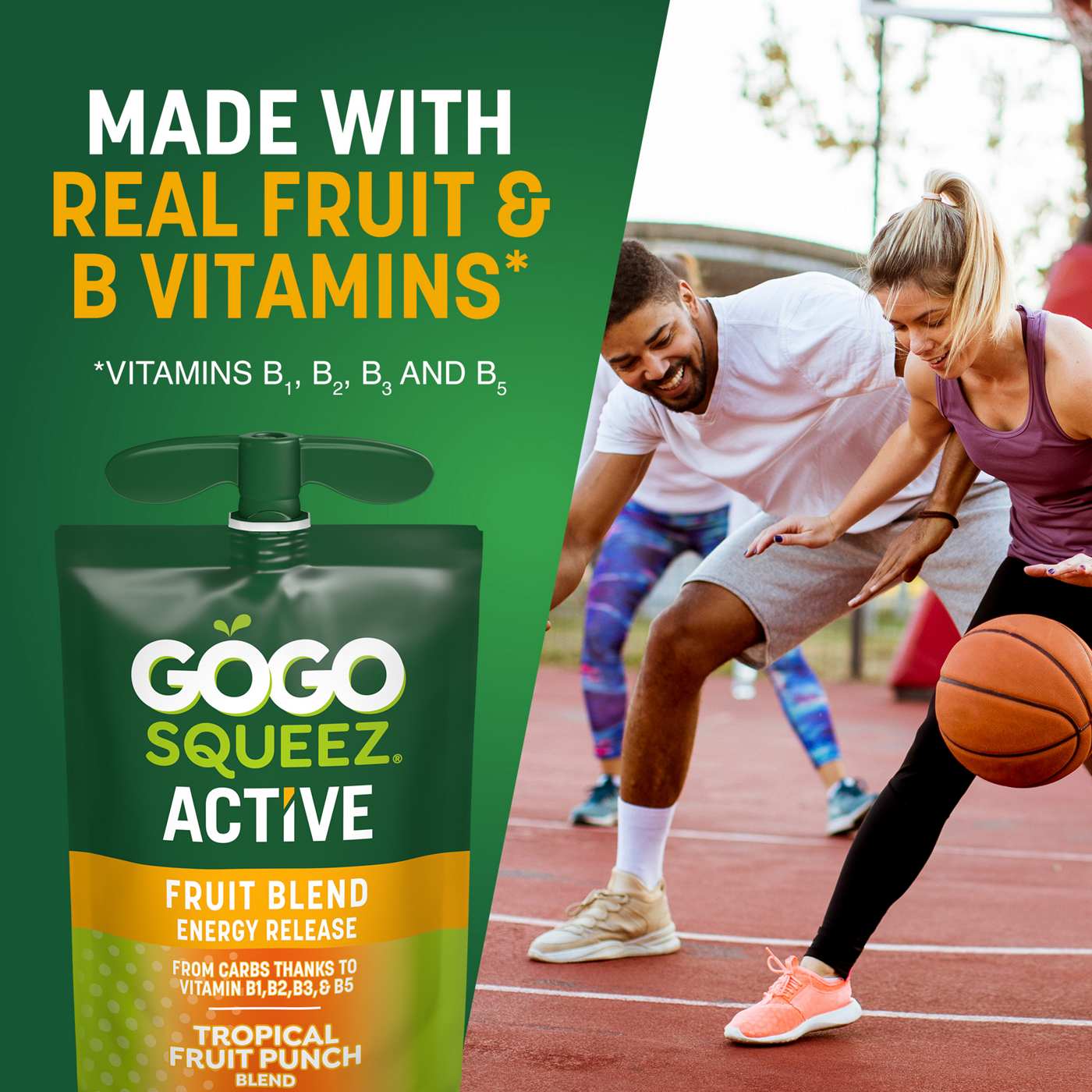 GoGo squeeZ Active Energy No Sugar Added Tropical Fruit Blend Pouches; image 5 of 8