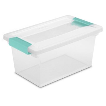 Sterilite Storage Bin - Aqua Clips, 11" x 6" x 5"