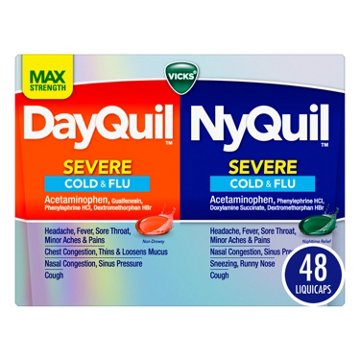 Vicks DayQuil & NyQuil SEVERE Cold & Flu Liquicaps Medicine, Powerful Daytime & Nightime Relief, Combo Pack