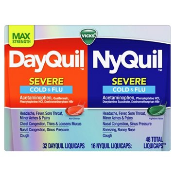 Vicks DayQuil & NyQuil SEVERE Cold & Flu Liquicaps Medicine, Powerful Daytime & Nightime Relief, Combo Pack
