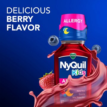 Vicks NyQuil Kids Nighttime Allergy Liquid, Symptom Relief, Berry Flavor