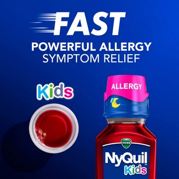 Vicks NyQuil Kids Nighttime Allergy Liquid, Symptom Relief, Berry Flavor