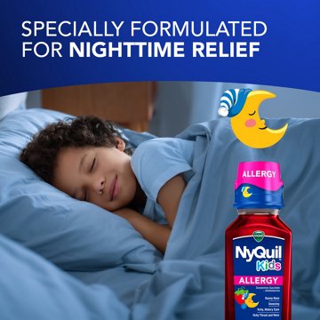 Vicks NyQuil Kids Nighttime Allergy Liquid, Symptom Relief, Berry Flavor