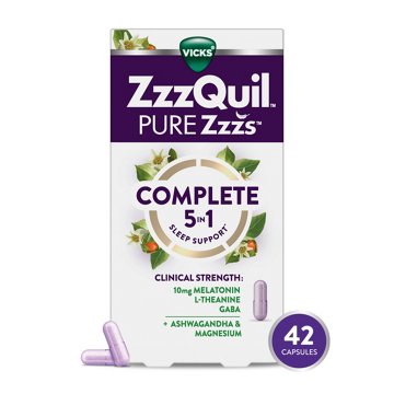 Vicks ZzzQuil PURE Zzzs Complete Sleep, Melatonin Sleep Aid with Ashwagandha & Magnesium, 42 ct