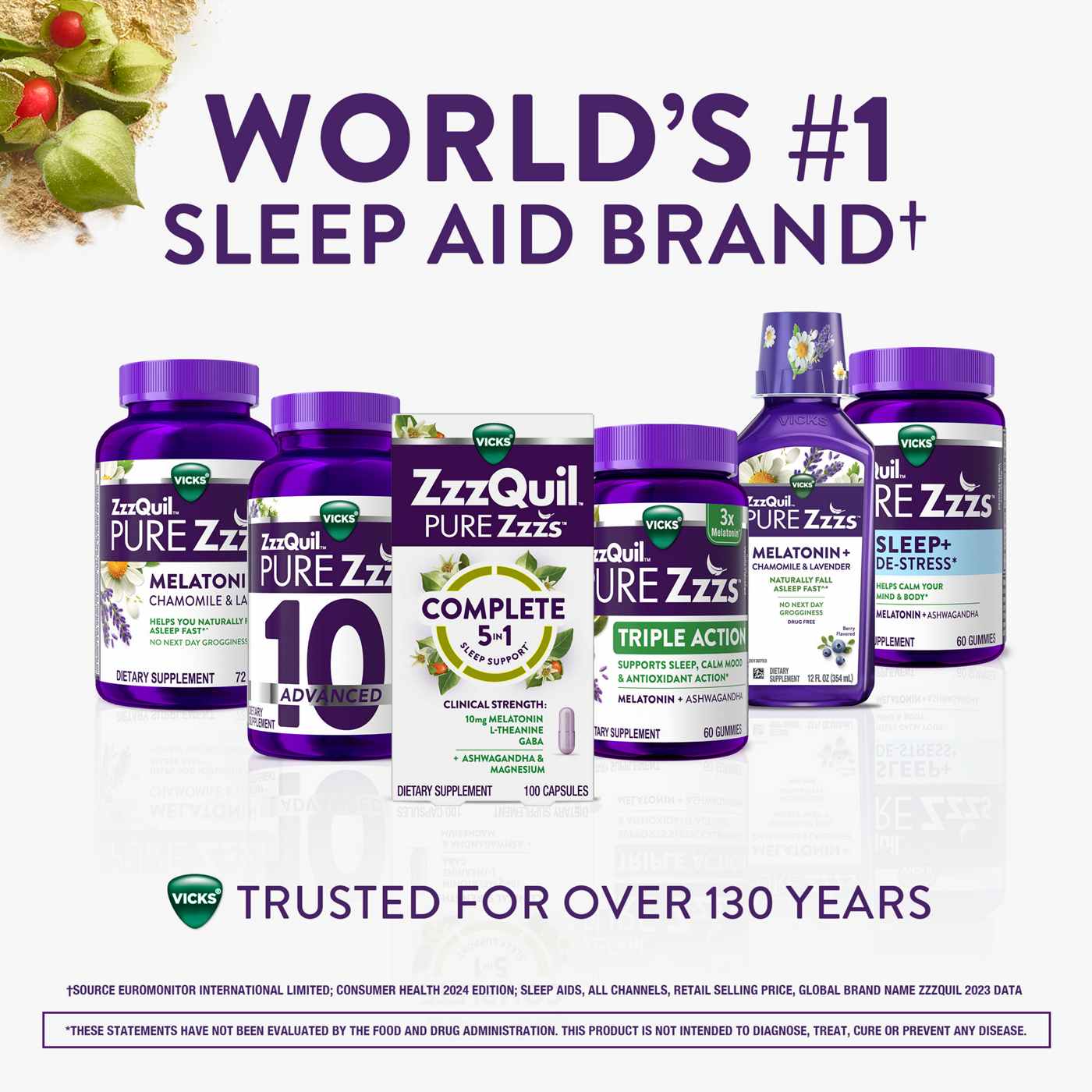 Vicks ZzzQuil PURE Zzzs Complete Sleep, Melatonin Sleep Aid with Ashwagandha & Magnesium; image 4 of 5