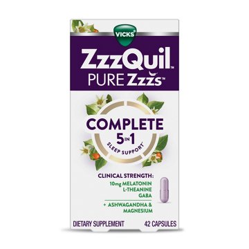 Vicks ZzzQuil PURE Zzzs Complete Sleep, Melatonin Sleep Aid with Ashwagandha & Magnesium, 42 ct