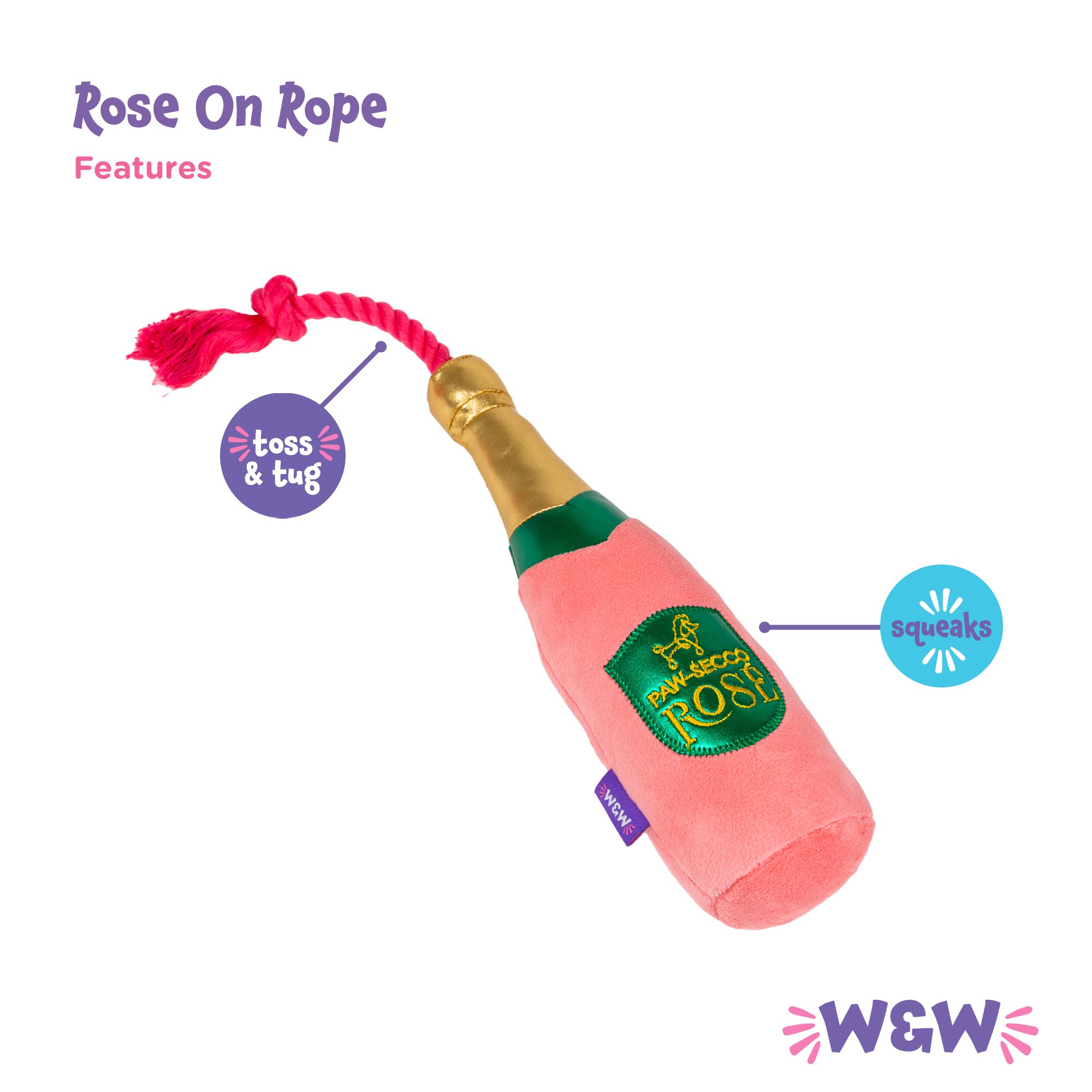 Woof & Whiskers Pawsecco Rose With Rope Dog Toy - Shop Rope & tug