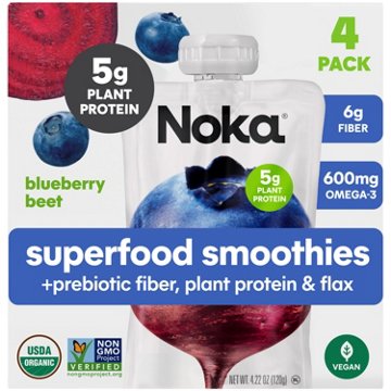 Noka Superfood Smoothies + Prebitic Fiber & Flax Pouches - Blueberry Beet, 4 ct