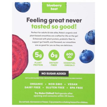 Noka Superfood Smoothies + Prebitic Fiber & Flax Pouches - Blueberry Beet, 4 ct